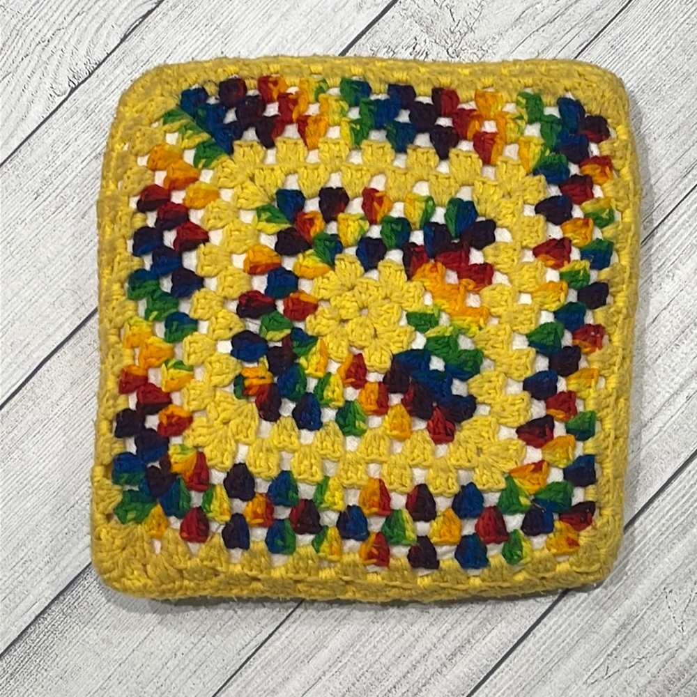 🌈 Vintage 70s Granny Square Crochet Handmade Throw Pillow Cushion